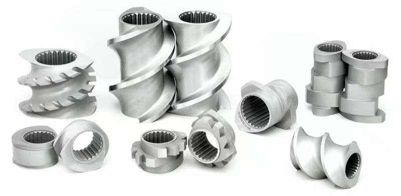 Lityum pil makinesi için kullanılan Eş-döner İkiz Vidalı Ekstrüder Makine Parçaları Mil Vida Segmenti Kovan ve Yan Besleyici