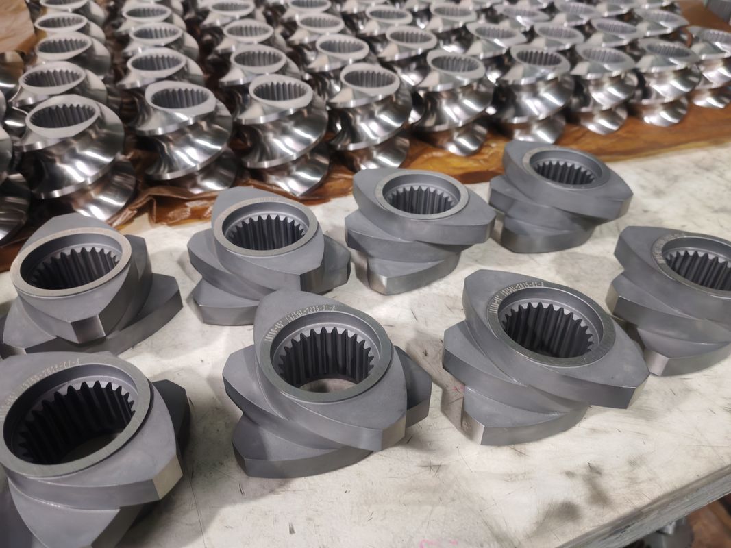 Plastik Ekstrüzyon Hatı vida elemanları 60mm-120 vida uzunluğu 100rpm-1200 çift vida ekstrüder makinesine vida hızı