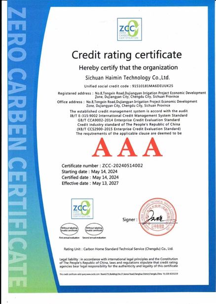 Çin Sichuan Haimin Technology Co., Ltd Sertifikalar