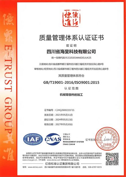 Çin Sichuan Haimin Technology Co., Ltd Sertifikalar